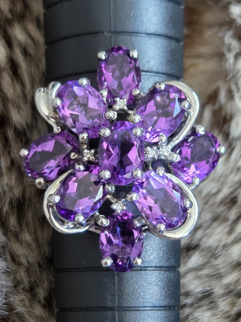 KN Amethyst Flower Sterling Silver Ring